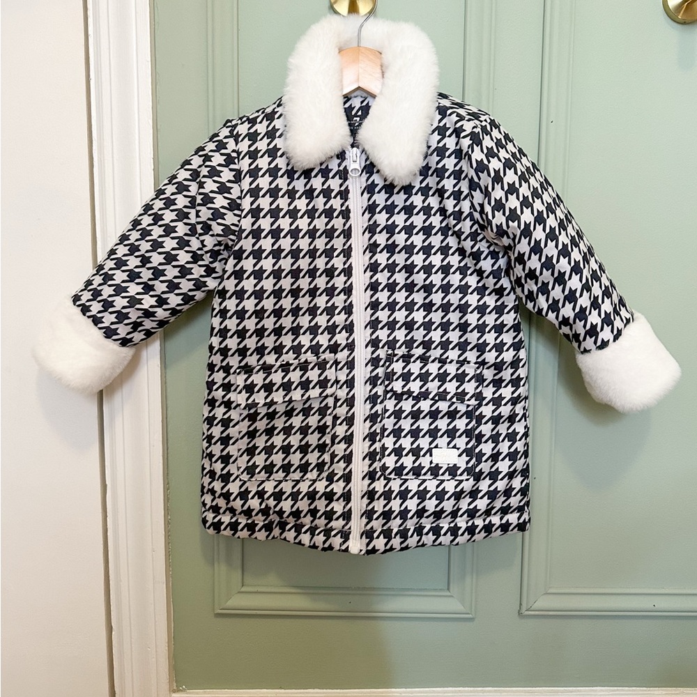 7 For All Mankind Kids Houndstooth Puffer Jacket with Faux Fur